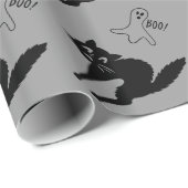 grappige zwarte kat en spookachtige geest cadeaupapier (Rol Hoek)