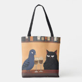 Grappige Zwarte Kat en Vogel Tote Bag (Achterkant)