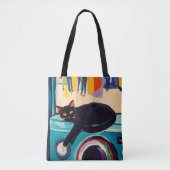 Grappige Zwarte Kat en Wasmachine Tote Bag (Voorkant)