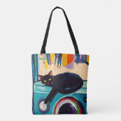 Grappige Zwarte Kat en Wasmachine Tote Bag (Achterkant)