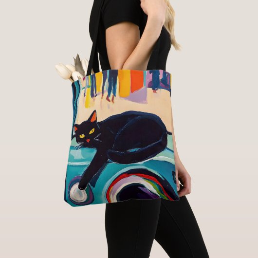 Grappige Zwarte Kat en Wasmachine Tote Bag (Dichtbij)