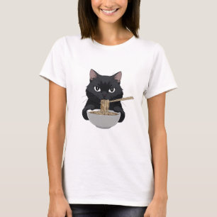 Grappige zwarte kat eten Ramen - Anime Foodie T-shirt