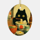 Grappige zwarte kat eten Ramen Keramisch Ornament (Rechts)