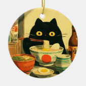 Grappige zwarte kat eten Ramen Keramisch Ornament (Voorkant)