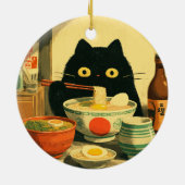 Grappige zwarte kat eten Ramen Keramisch Ornament (Achterkant)