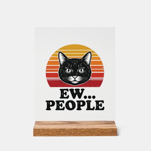Grappige Zwarte Kat Ew Mensen Retro Zonsondergang Acryl Bord (Voorkant)