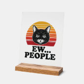Grappige Zwarte Kat Ew Mensen Retro Zonsondergang Acryl Bord (Hoek)