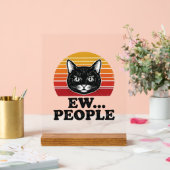 Grappige Zwarte Kat Ew Mensen Retro Zonsondergang Acryl Bord (Huwelijk)