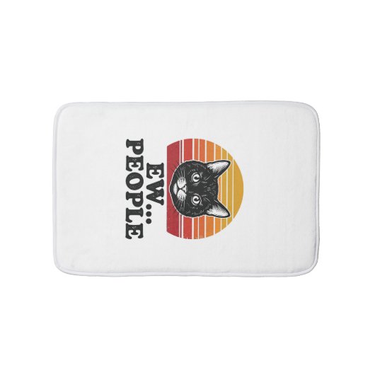 Grappige Zwarte Kat Ew Mensen Retro Zonsondergang Badmat (Voorkant)