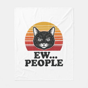 Grappige Zwarte Kat Ew Mensen Retro Zonsondergang  Fleece Deken
