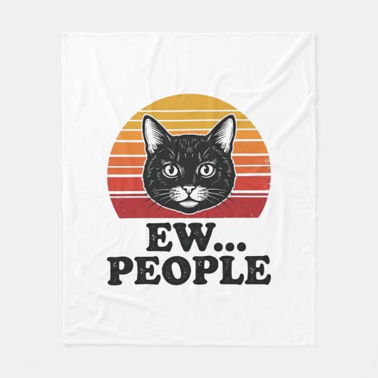 Grappige Zwarte Kat Ew Mensen Retro Zonsondergang  Fleece Deken (Voorkant)