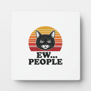 Grappige Zwarte Kat Ew Mensen Retro Zonsondergang Fotoplaat