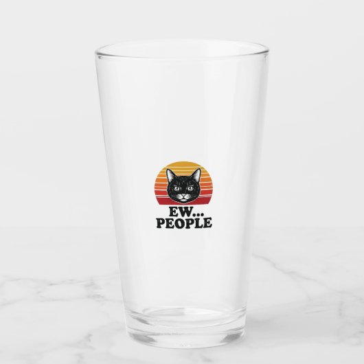 Grappige Zwarte Kat Ew Mensen Retro Zonsondergang Glas (Voorkant)