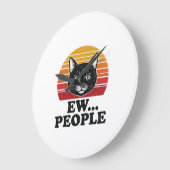 Grappige Zwarte Kat Ew Mensen Retro Zonsondergang Grote Klok (Hoek)