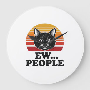 Grappige Zwarte Kat Ew Mensen Retro Zonsondergang Grote Klok