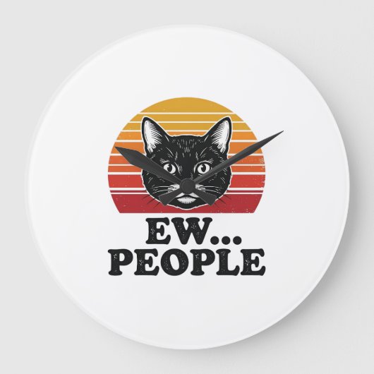 Grappige Zwarte Kat Ew Mensen Retro Zonsondergang Grote Klok (Voorkant)