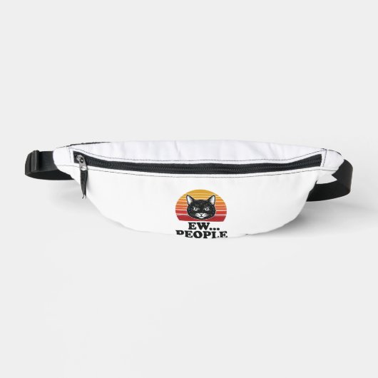 Grappige Zwarte Kat Ew Mensen Retro Zonsondergang Heuptasje (Voorkant)