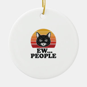 Grappige Zwarte Kat Ew Mensen Retro Zonsondergang Keramisch Ornament