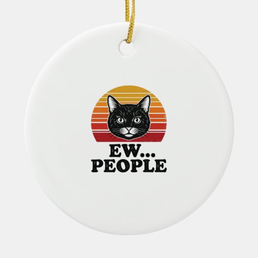 Grappige Zwarte Kat Ew Mensen Retro Zonsondergang Keramisch Ornament (Voorkant)