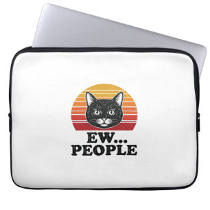 Grappige Zwarte Kat Ew Mensen Retro Zonsondergang  Laptop Sleeve