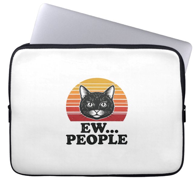 Grappige Zwarte Kat Ew Mensen Retro Zonsondergang  Laptop Sleeve (Voorkant)