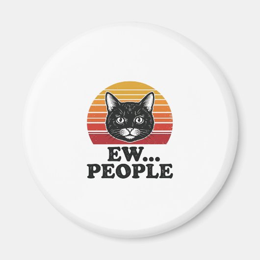 Grappige Zwarte Kat Ew Mensen Retro Zonsondergang Magneet (Voorkant)