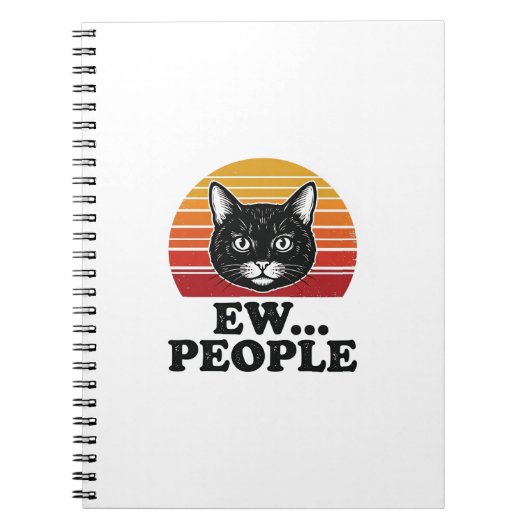 Grappige Zwarte Kat Ew Mensen Retro Zonsondergang Notitieboek (Voorkant)