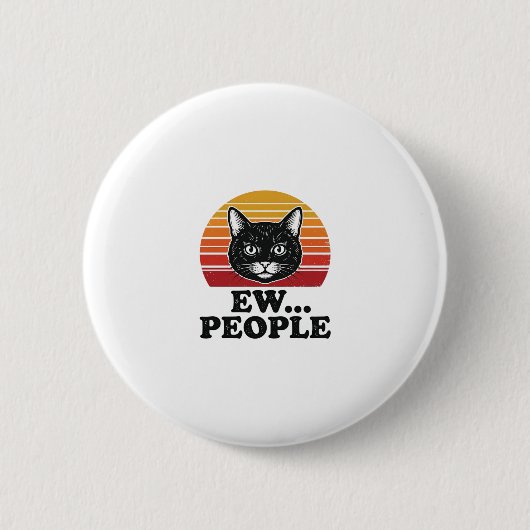 Grappige Zwarte Kat Ew Mensen Retro Zonsondergang Ronde Button 5,7 Cm (Voorkant)