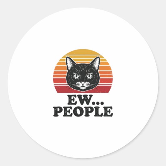 Grappige Zwarte Kat Ew Mensen Retro Zonsondergang  Ronde Sticker (Voorkant)