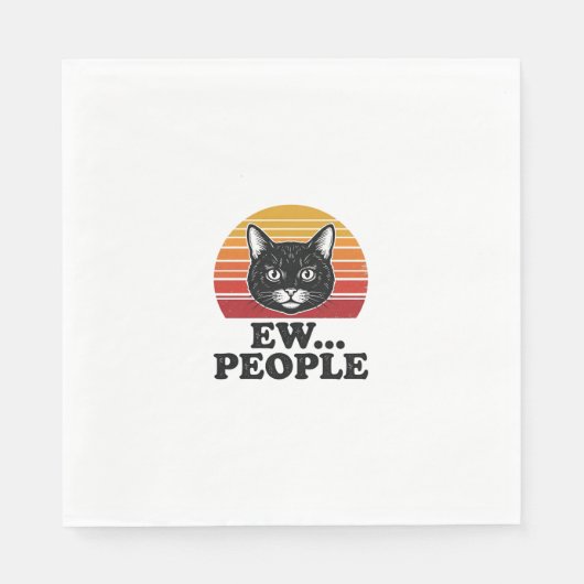 Grappige Zwarte Kat Ew Mensen Retro Zonsondergang Servet (Voorkant)