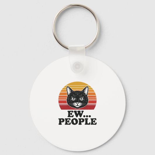 Grappige Zwarte Kat Ew Mensen Retro Zonsondergang  Sleutelhanger (Voorkant)