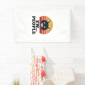 Grappige Zwarte Kat Ew Mensen Retro Zonsondergang  Spandoek (Insitu)