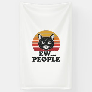 Grappige Zwarte Kat Ew Mensen Retro Zonsondergang Spandoek