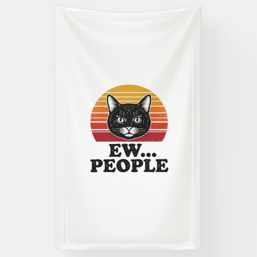 Grappige Zwarte Kat Ew Mensen Retro Zonsondergang  Spandoek (Verticaal)