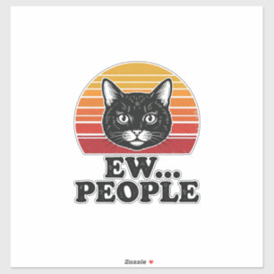 Grappige Zwarte Kat Ew Mensen Retro Zonsondergang Sticker