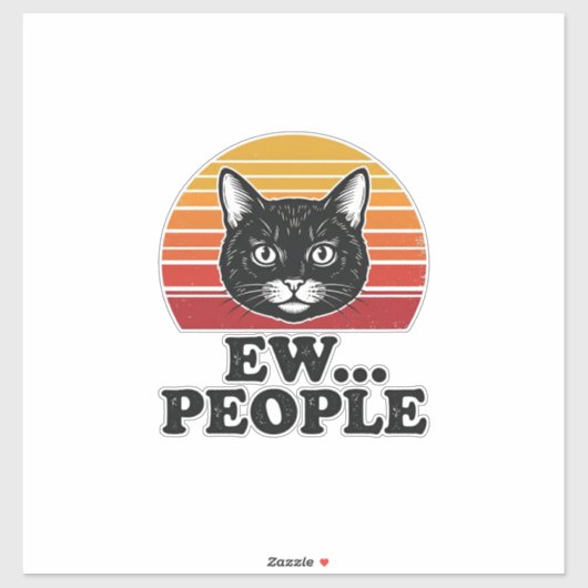 Grappige Zwarte Kat Ew Mensen Retro Zonsondergang Sticker (Vel)