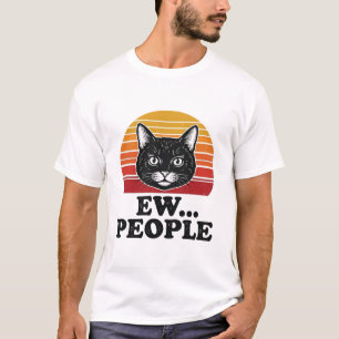 Grappige Zwarte Kat Ew Mensen Retro Zonsondergang T-shirt