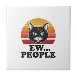 Grappige Zwarte Kat Ew Mensen Retro Zonsondergang  Tegeltje