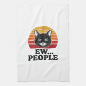 Grappige Zwarte Kat Ew Mensen Retro Zonsondergang  Theedoek (Verticaal)