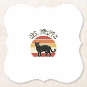 Grappige Zwarte Kat Ew Mensen Vintage Retro Design Kartonnen Onderzetters