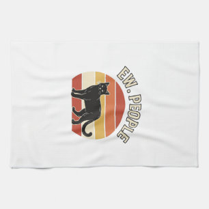 Grappige Zwarte Kat Ew Mensen Vintage Retro Design Theedoek