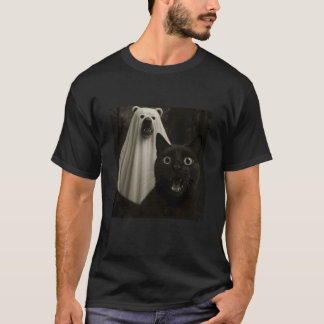 Grappige Zwarte Kat Geest Reactie Halloween Kunst T-shirt