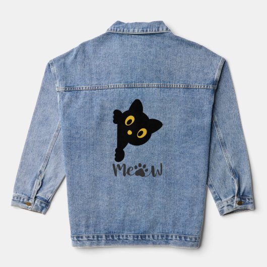 Grappige zwarte kat gele ogen denim jacket (Achterkant)