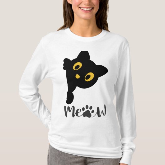 Grappige zwarte kat gele ogen t-shirt (Voorkant)