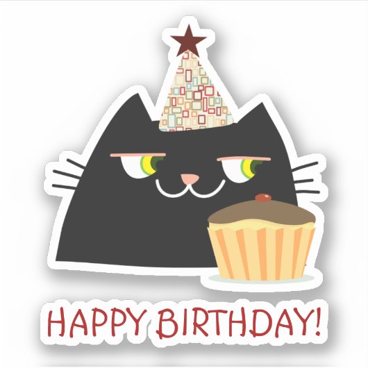 Grappige Zwarte Kat Gelukkige Verjaardag Sticker (Voorkant)