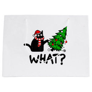 Grappige Zwarte Kat Geschenk Duwt Kerstboom Om C Groot Cadeauzakje