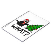 Grappige Zwarte Kat Geschenk Duwt Kerstboom Om C Notitieboek (Linkerzijde)