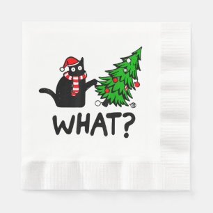 Grappige Zwarte Kat Geschenk Duwt Kerstboom Om C Servet