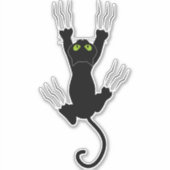 Grappige zwarte kat glijdt langs een raam sticker (Voorkant)