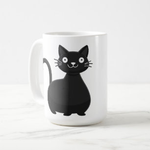 Grappige Zwarte Kat Grote Ogen Cute Kat Illustrati Koffiemok